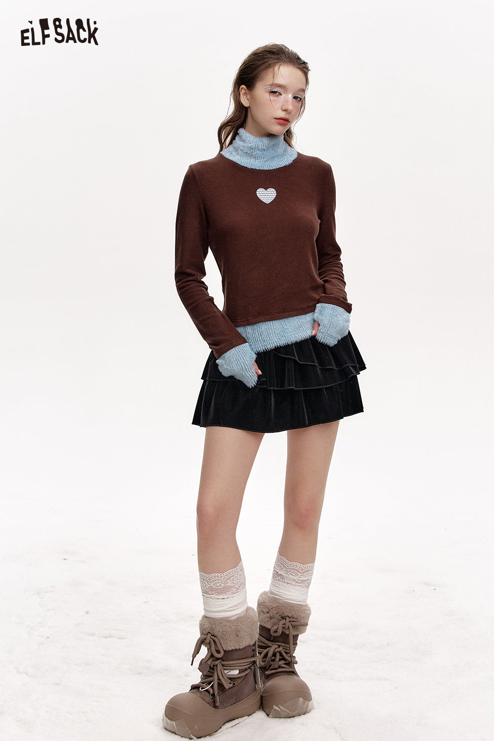 ELFSACK PU short multi-layer cake skirt