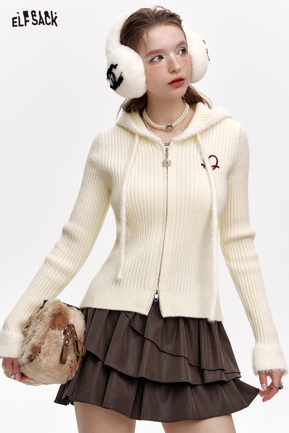 ELFSACK PU short multi-layer cake skirt