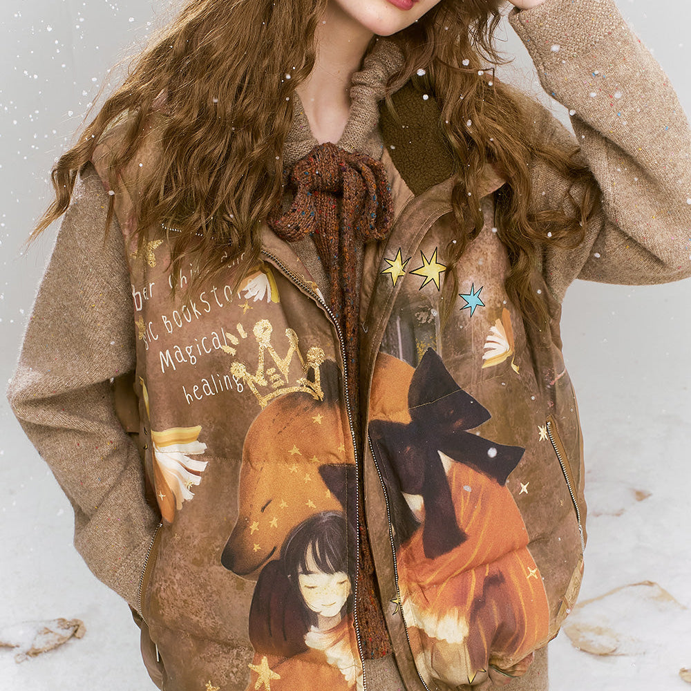 
                  
                    ELFSACK 2024 Winter New Arrivals Original printed retro loose coffee bear warm down vest
                  
                