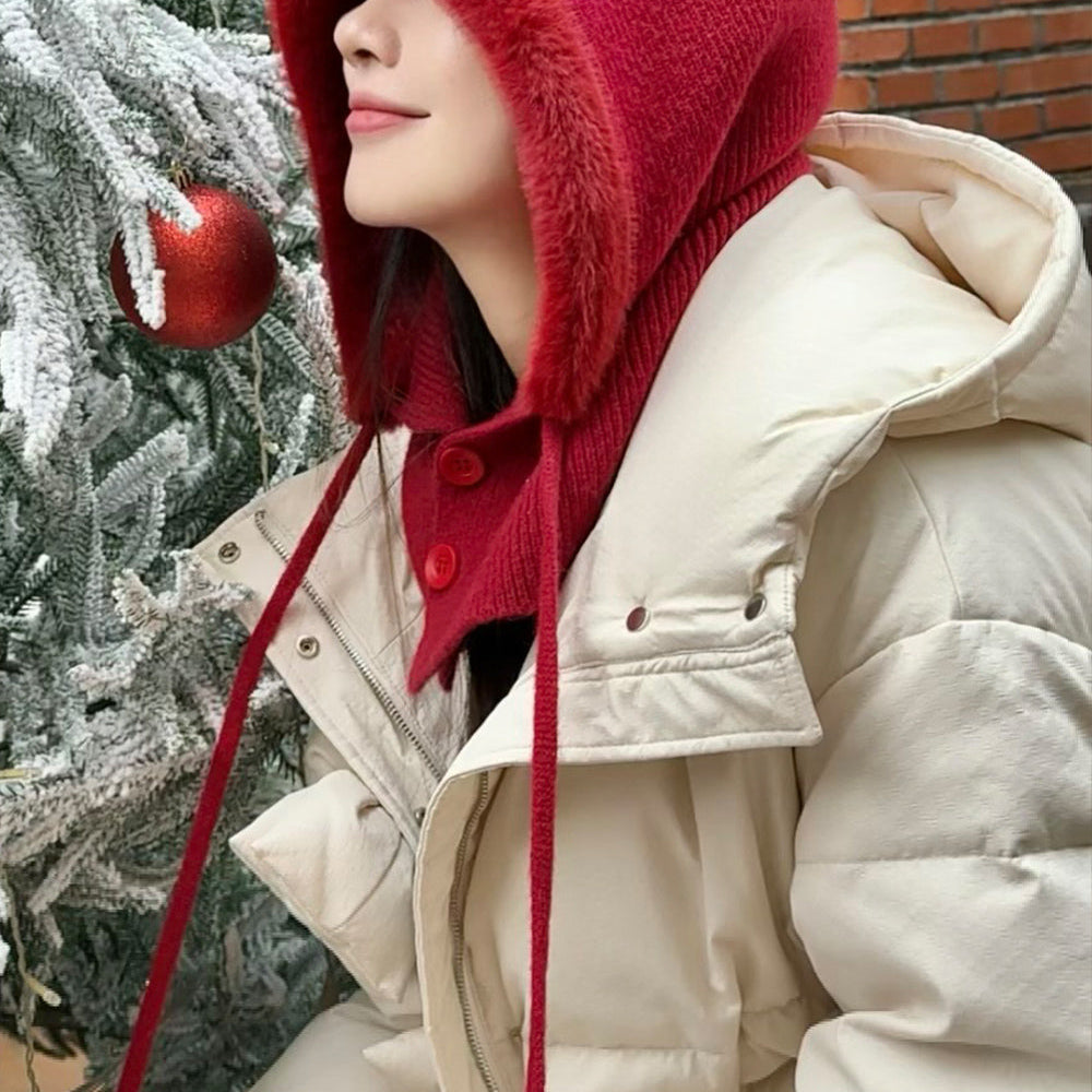 ELFSACK 2024 Winter New Arrivals Sweet and cute red fluffy knitted hat for women