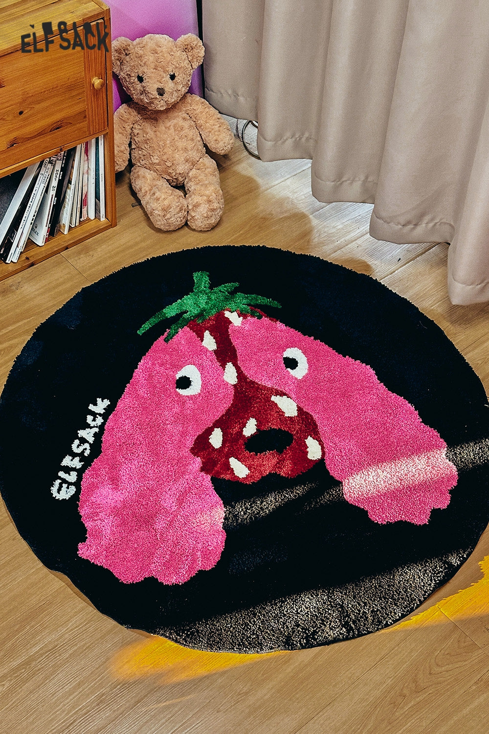 ELFSACK 2025 Spring New Arrivals Y2K Dopamine Strawberry Dog Carpet Plush Cute Round Carpet