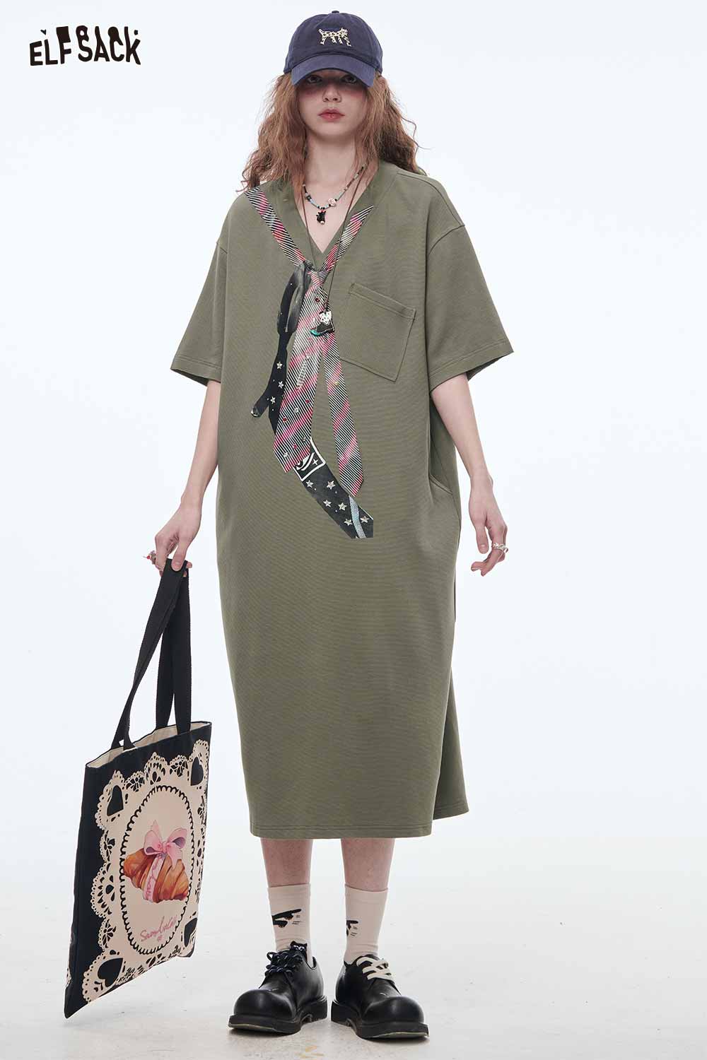 ELFSACK Women Pullover T-Shirt Dress
