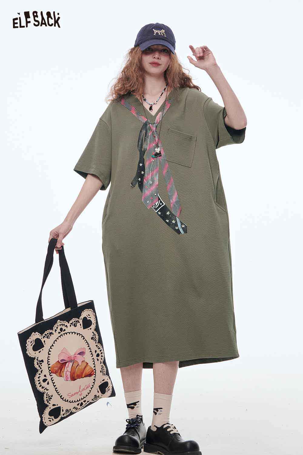 ELFSACK Women Pullover T-Shirt Dress
