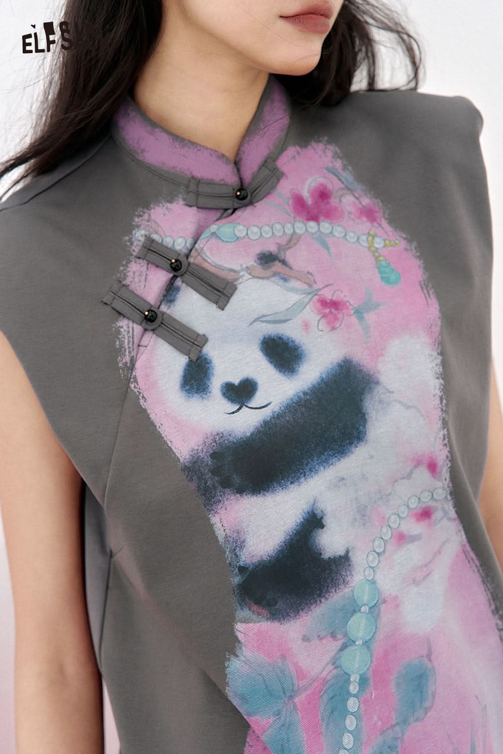 ELFSACK Chinese style printed cheongsam dress with Chinese style and temperament