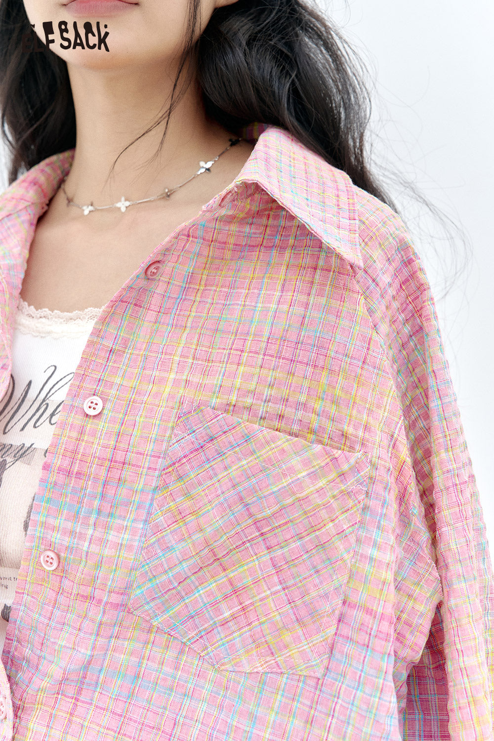 ELFSACK Dopamine plaid shirt skirt pants two-piece set