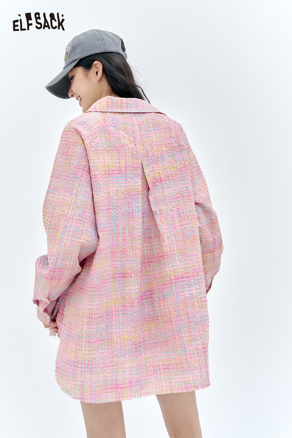 ELFSACK Dopamine plaid shirt skirt pants two-piece set