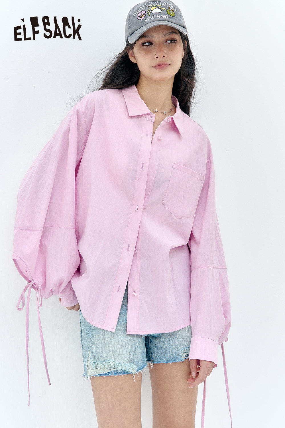 ELFSACK Casual long sleeved drawstring shirt
