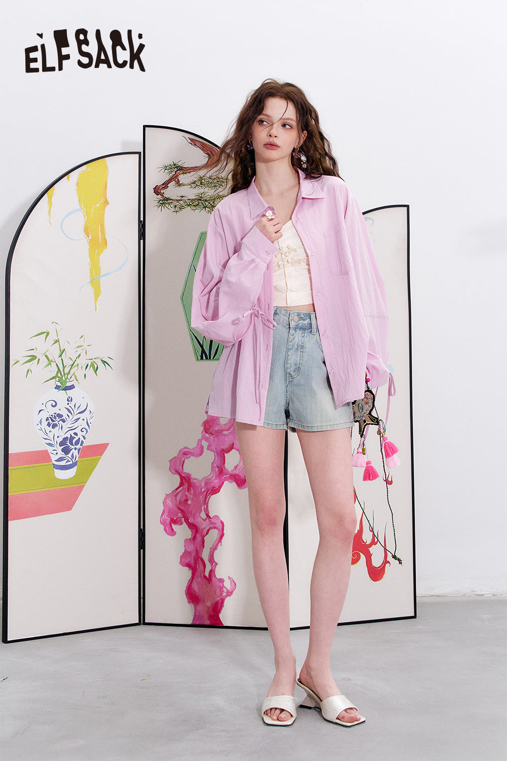 ELFSACK Casual long sleeved drawstring shirt