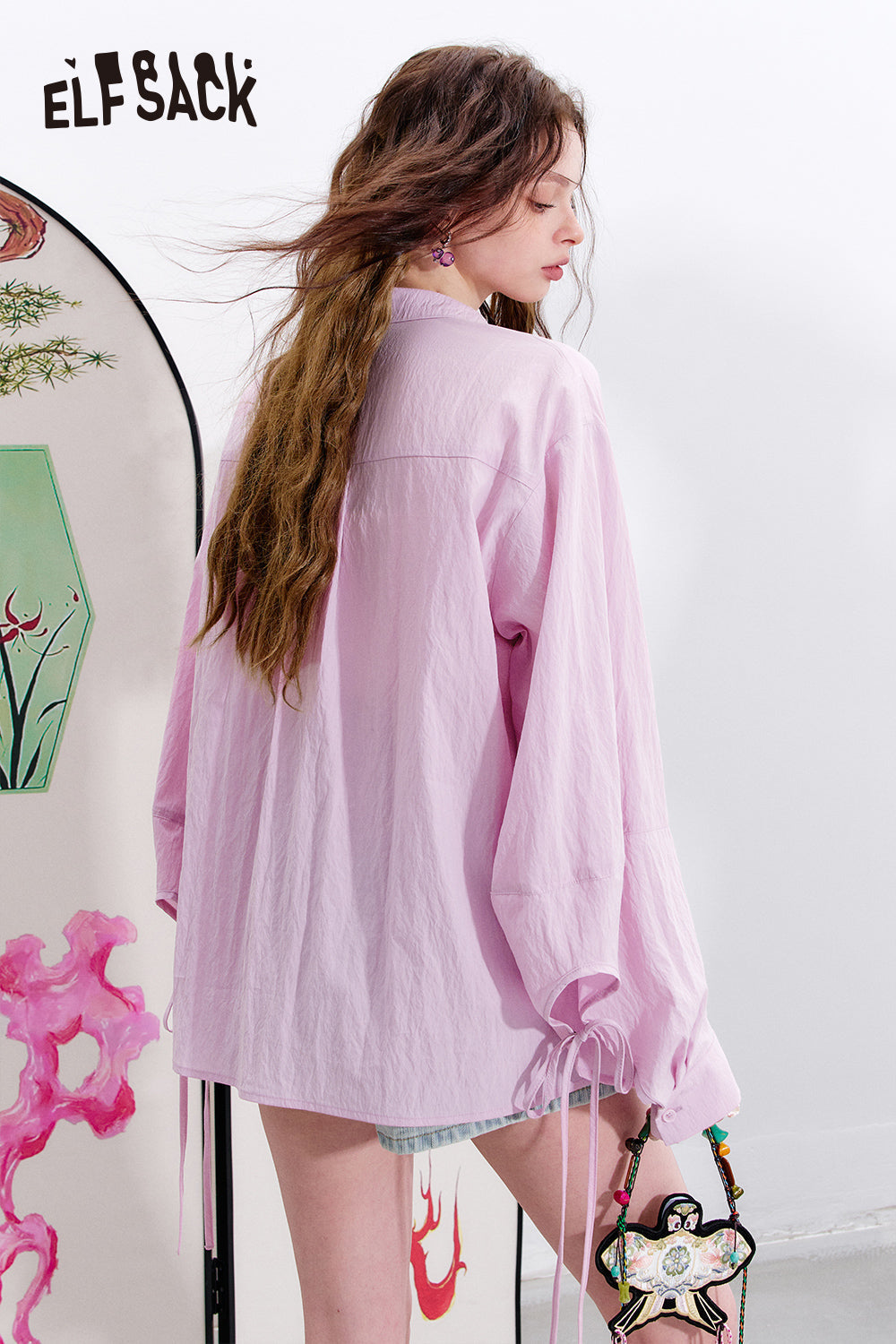 ELFSACK Casual long sleeved drawstring shirt
