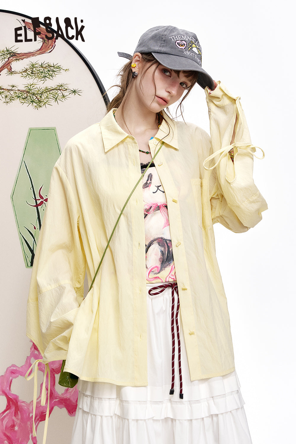 ELFSACK Casual long sleeved drawstring shirt