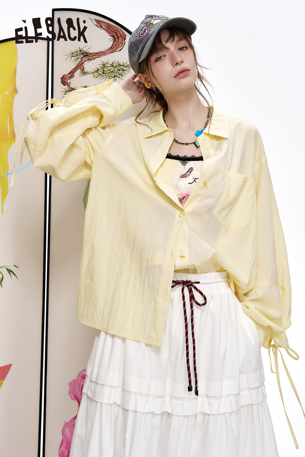 ELFSACK Casual long sleeved drawstring shirt
