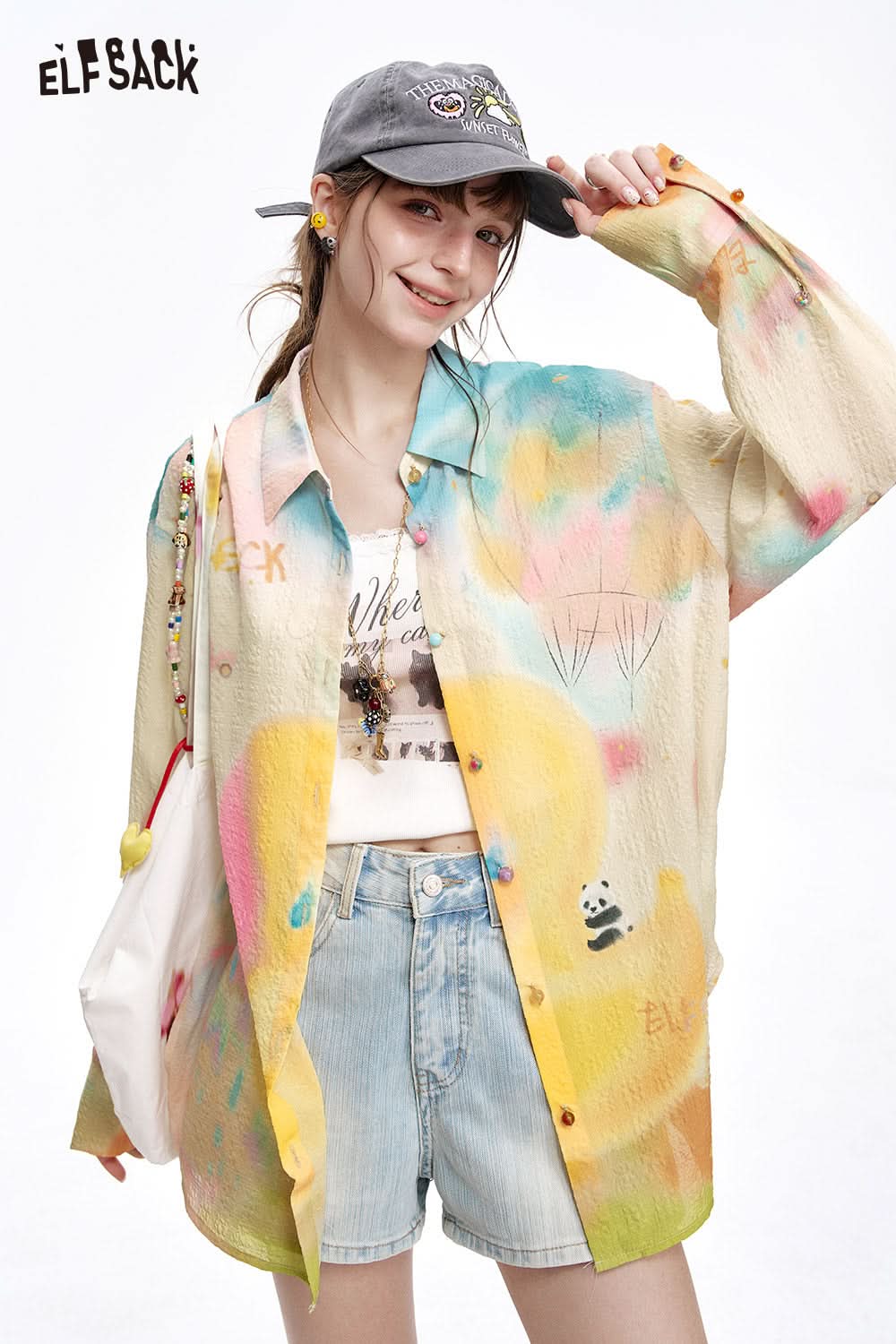 ELFSACK Dyeing texture long sleeved shirt women's jacket