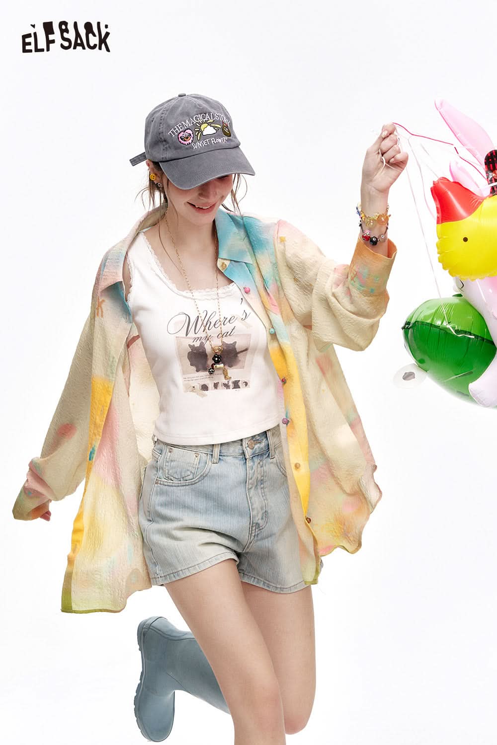 ELFSACK Dyeing texture long sleeved shirt women's jacket