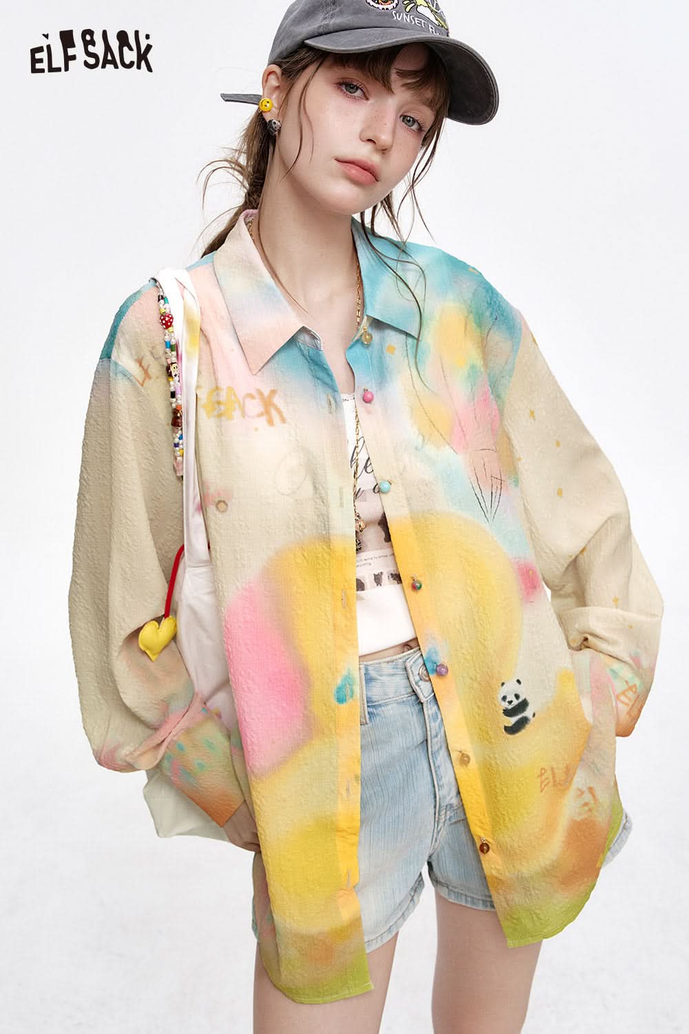 ELFSACK Dyeing texture long sleeved shirt women's jacket