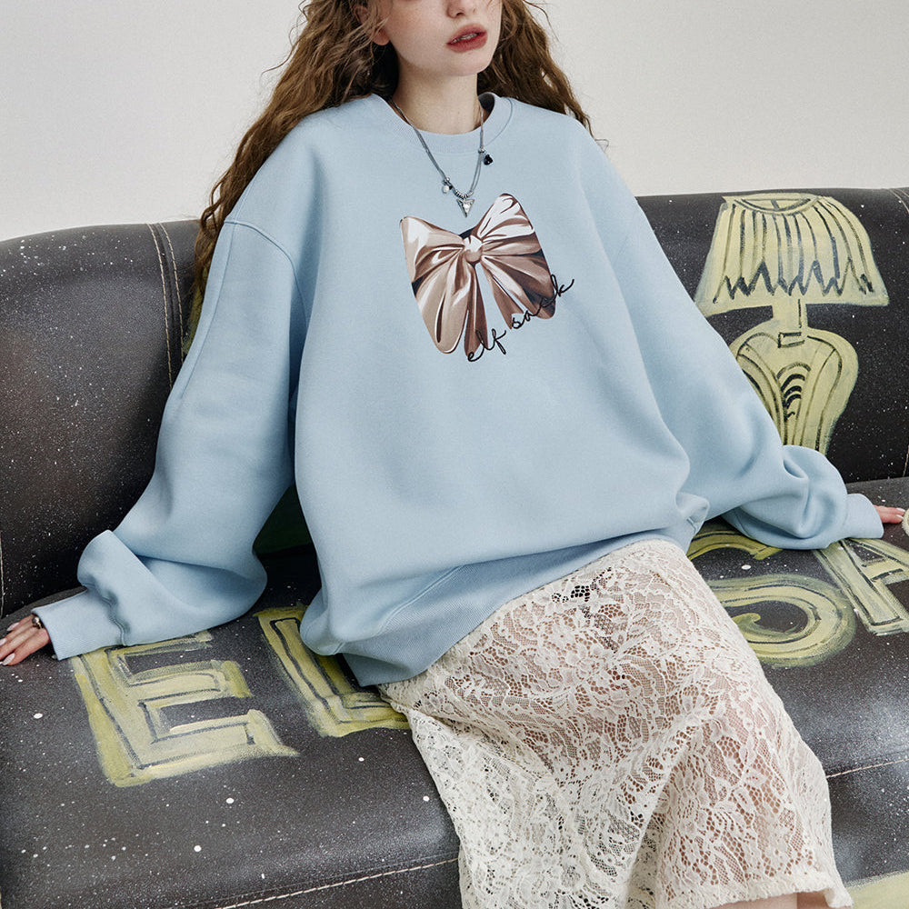 
                  
                    ELFSACK 2025 Spring New Arrivals Y2K Dopamine Bowknot Print Loose O-neck Sweatshirt Women
                  
                