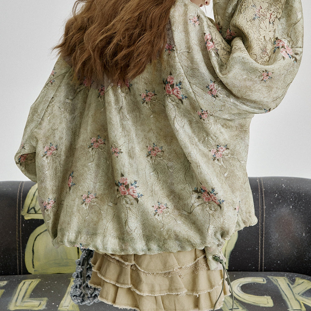 
                  
                    ELFSACK 2025 Spring New Arrivals Elegant lace floral print loose short jacket
                  
                