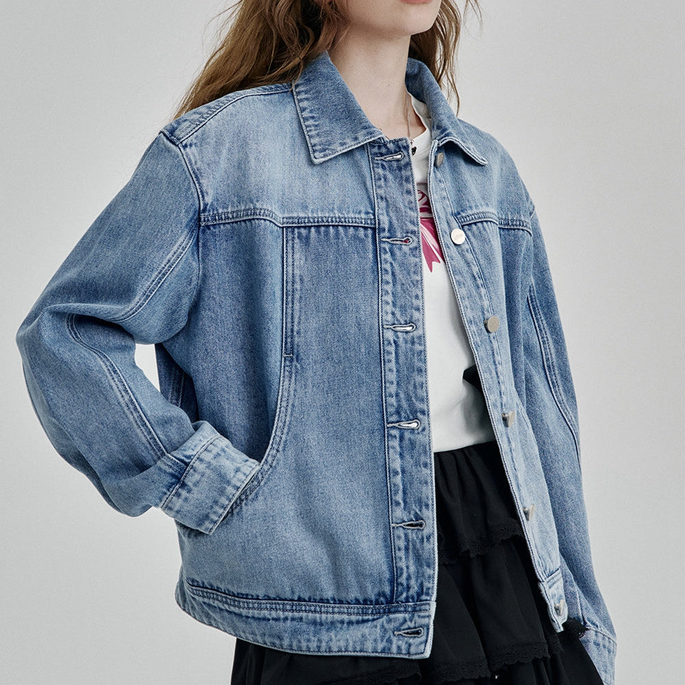 
                  
                    ELFSACK 2025 Spring New Arrivals Casual Blue Single Breasted Short Washed Denim Jacket Women
                  
                