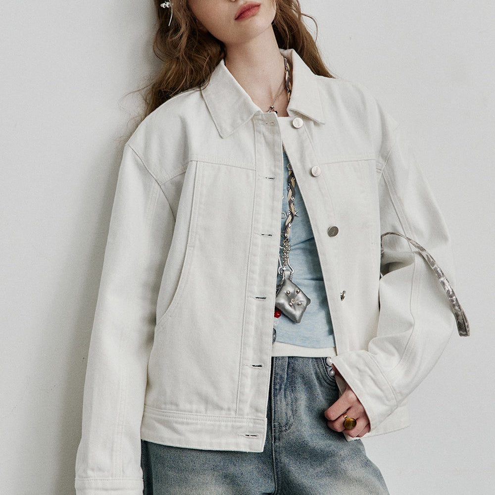 ELFSACK 2025 Spring New Arrivals Casual Blue Single Breasted Short Washed Denim Jacket Women