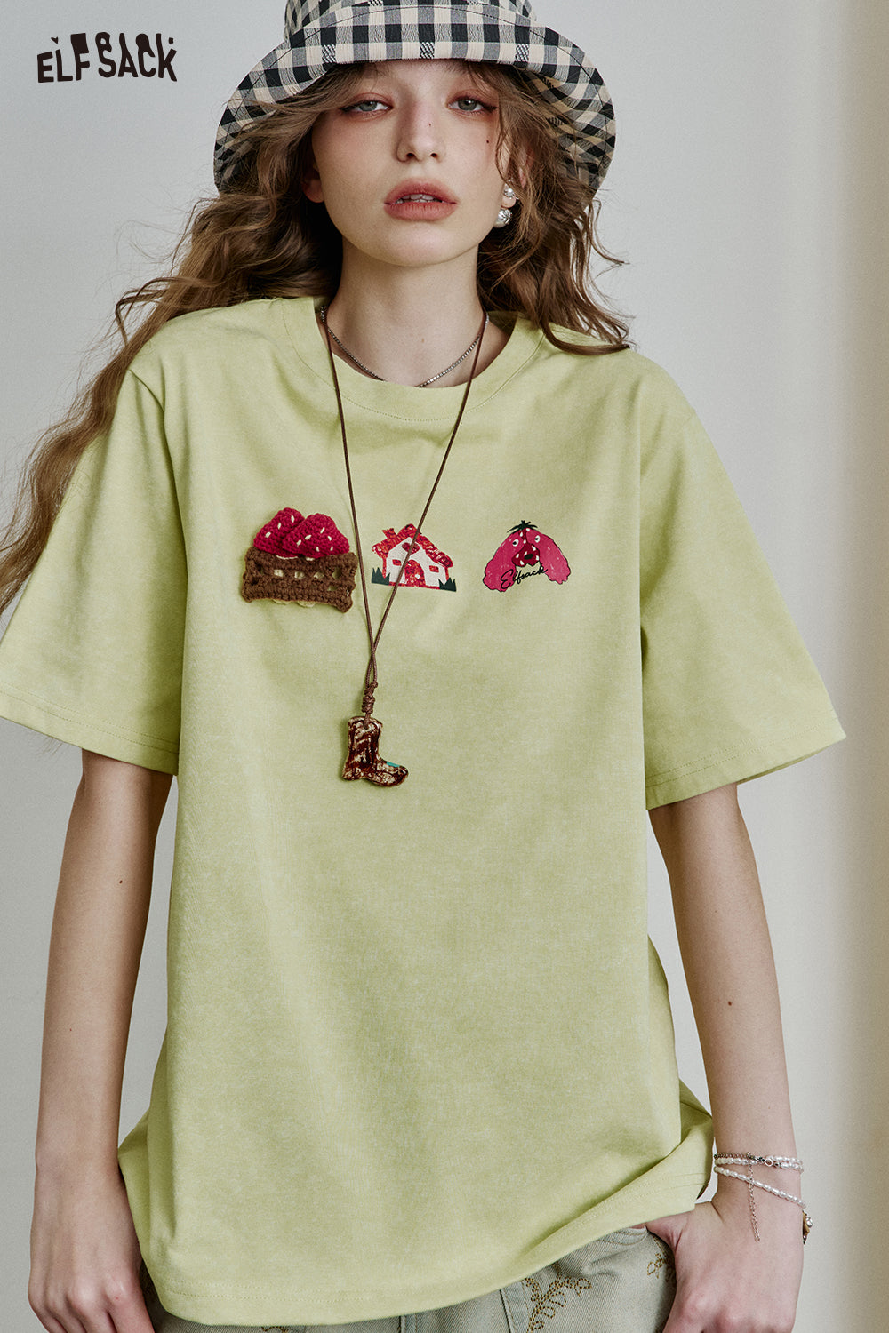 ELFSACK Dopamine Casual Versatile Printed Short Sleeve Slim T-shirt Women