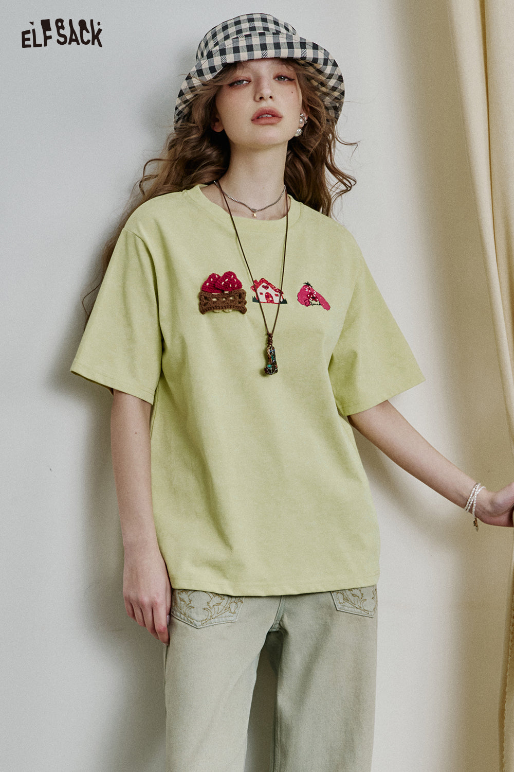 ELFSACK Dopamine Casual Versatile Printed Short Sleeve Slim T-shirt Women