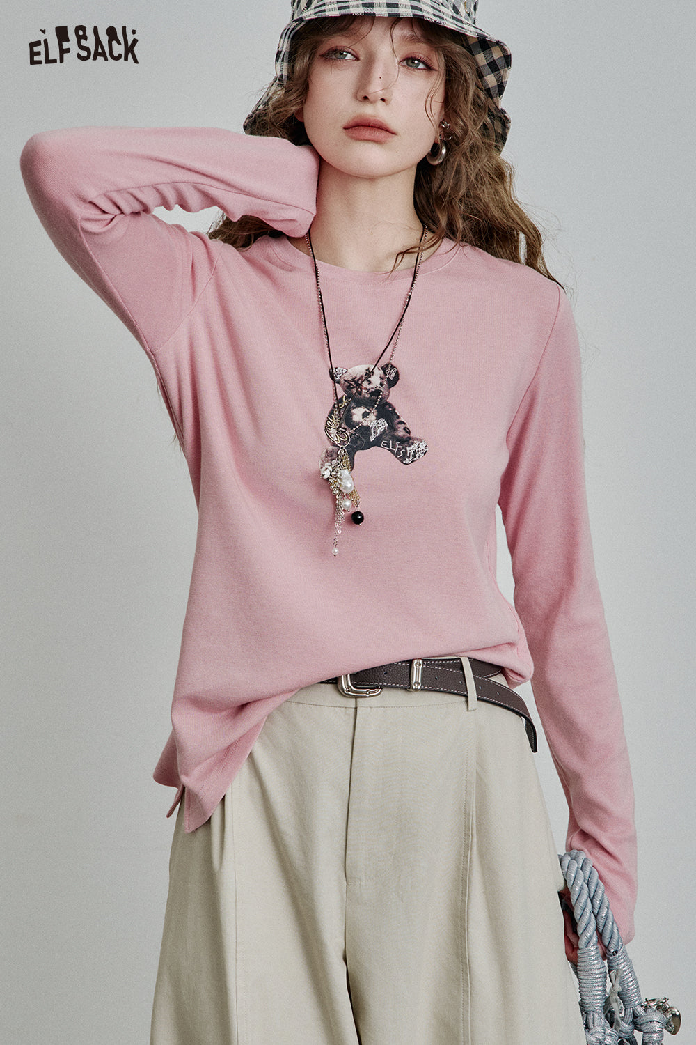 ELFSACK Sweet bear print slim fit long sleeve t-shirt