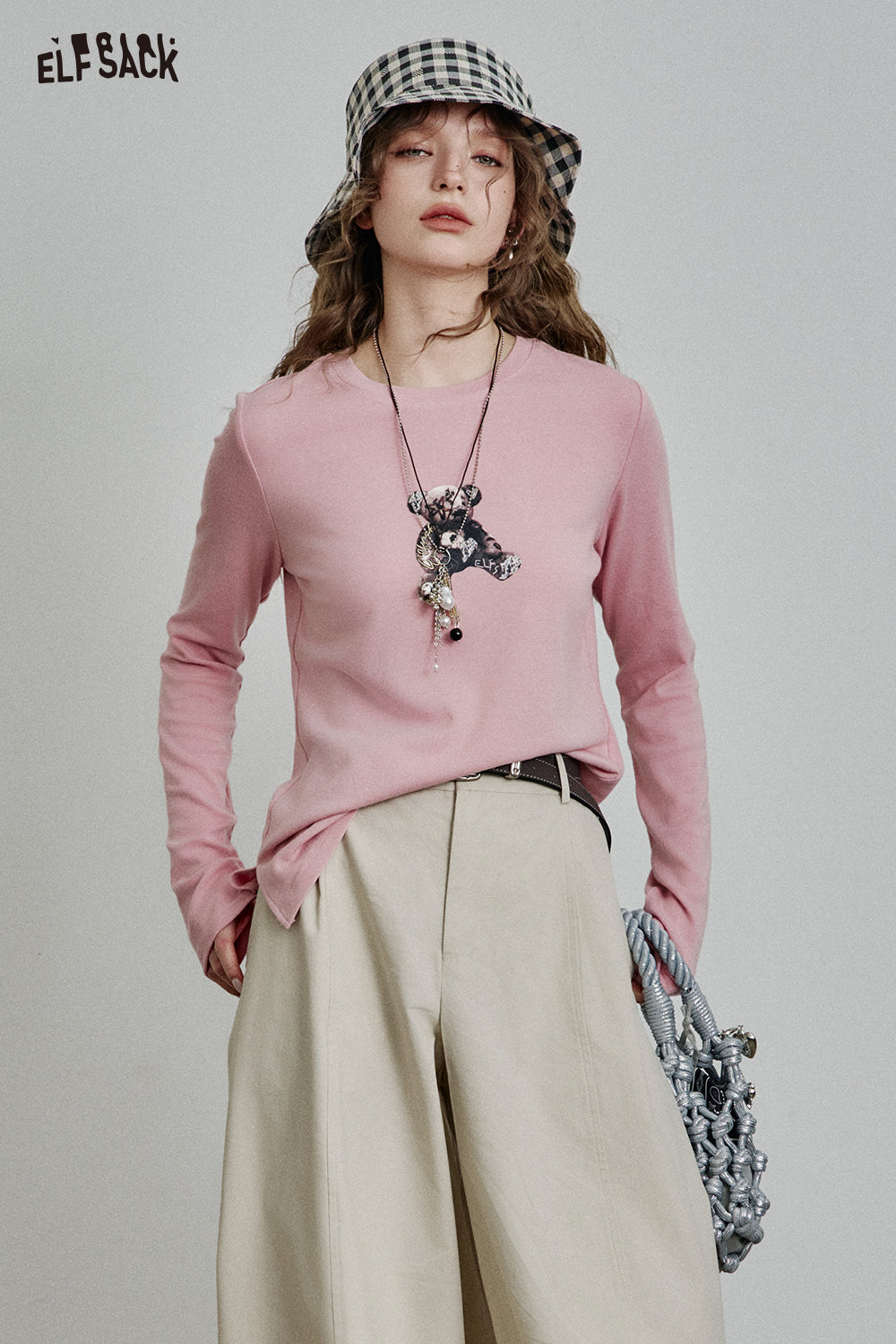 ELFSACK Sweet bear print slim fit long sleeve t-shirt