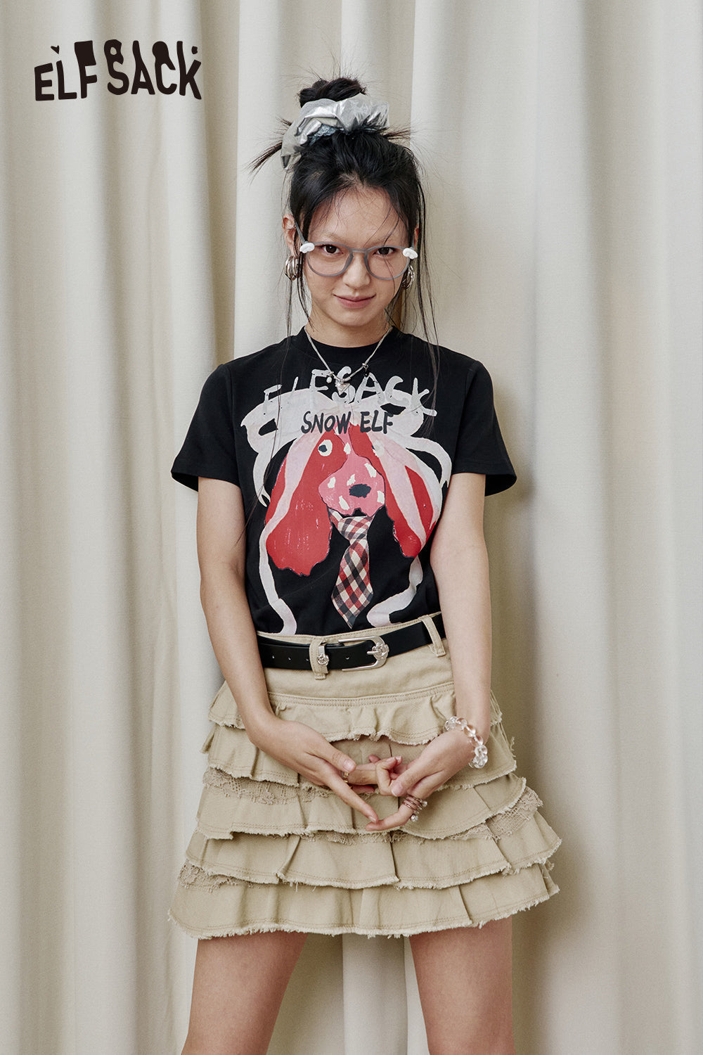 ELFSACK Y2K Printed Short Sleeve T-Shirt Women Sweet and Cool Short Top