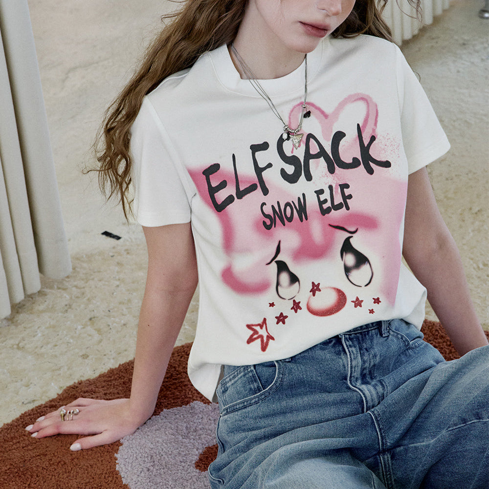 
                  
                    ELFSACK 2025 Spring New Arrivals Y2K Printed Short Sleeve T-Shirt Women Sweet and Cool Short Top
                  
                