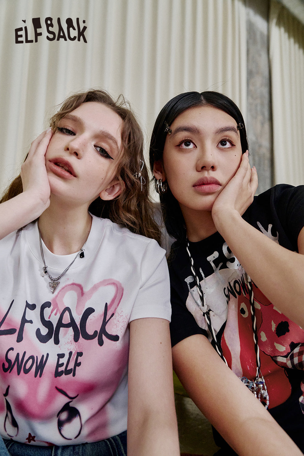 ELFSACK Y2K Printed Short Sleeve T-Shirt Women Sweet and Cool Short Top
