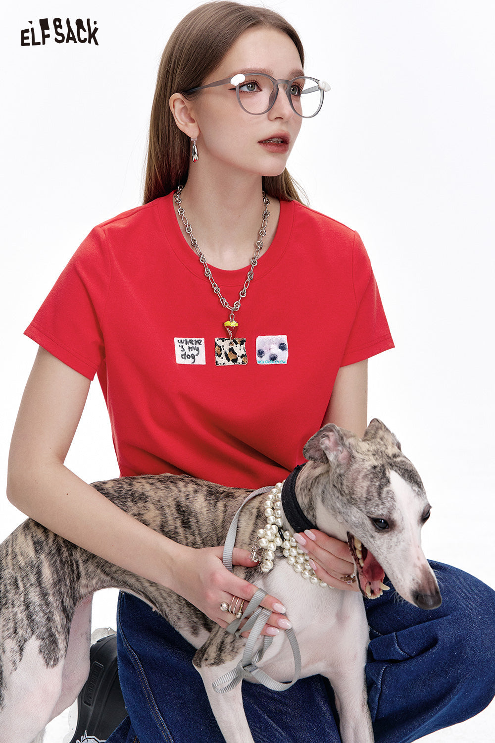 ELFSACK Casual Versatile Cartoon Print Slim Fit Short Sleeve T-shirt Women