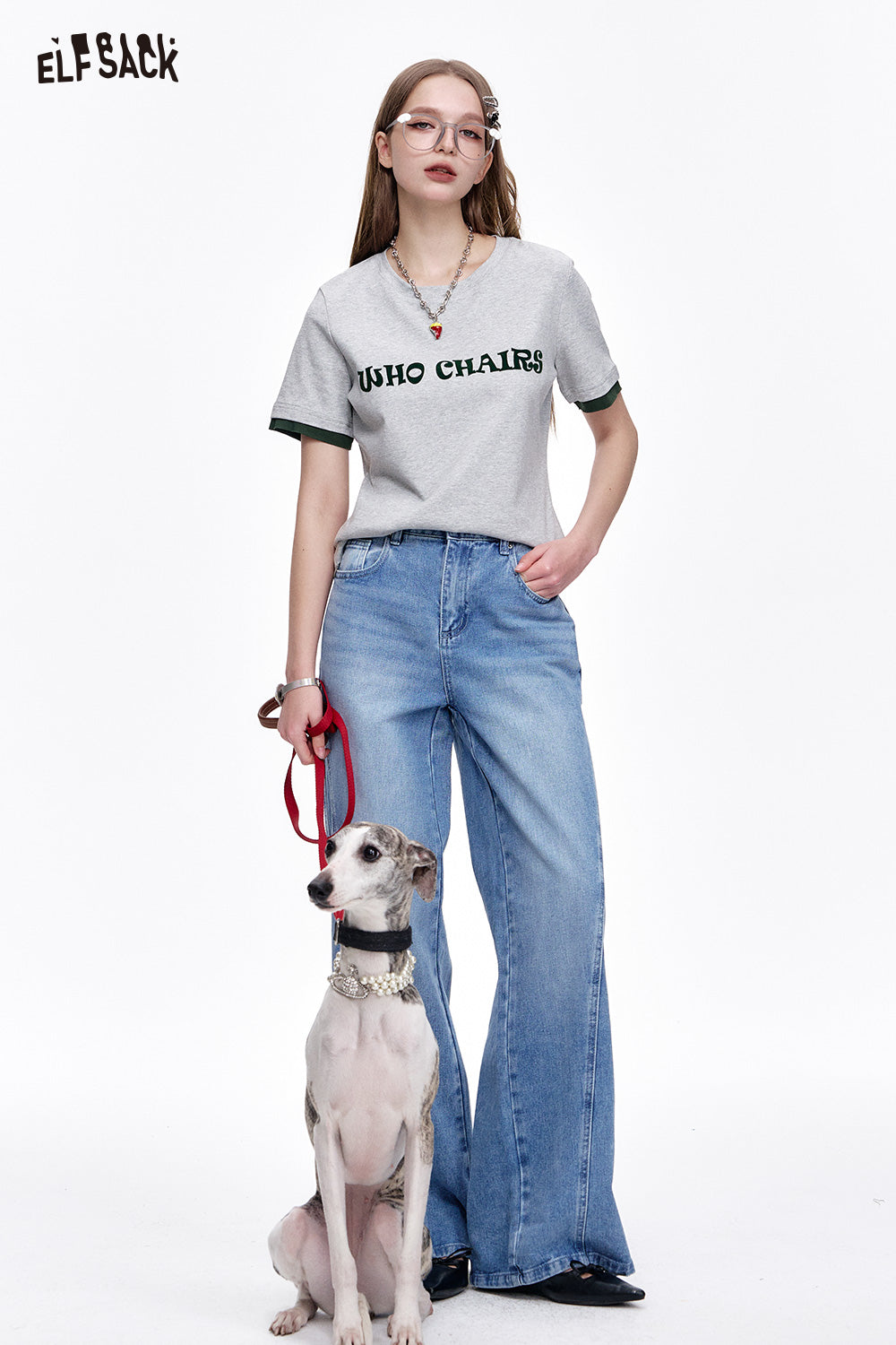 ELFSACK Versatile Letter Print Slim Fit Cotton Short Sleeve T-Shirt Women