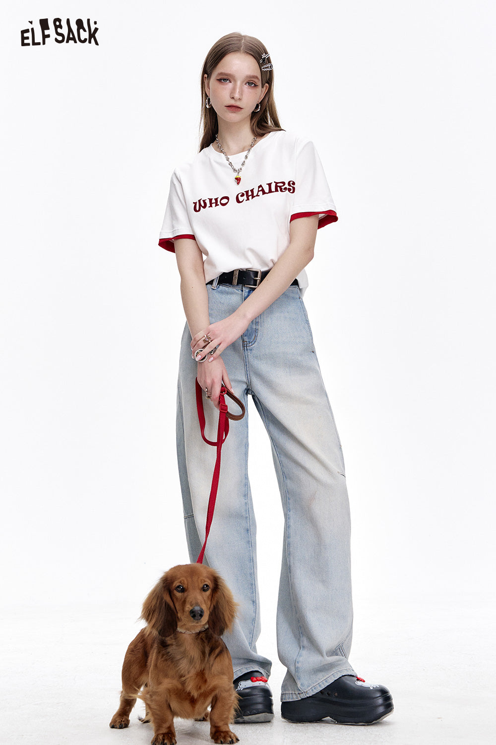 ELFSACK Versatile Letter Print Slim Fit Cotton Short Sleeve T-Shirt Women