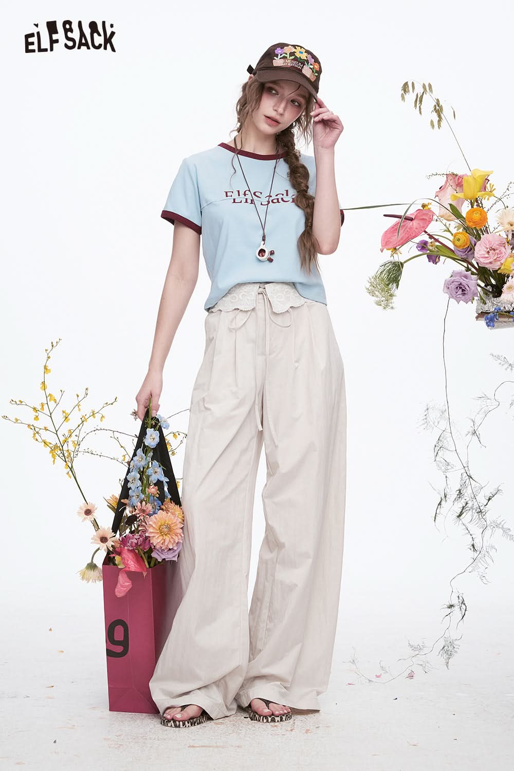 ELFSACK Y2K Preppy Style Color block Letter Short Sleeve T-shirt Women's Dopamine Crop Top