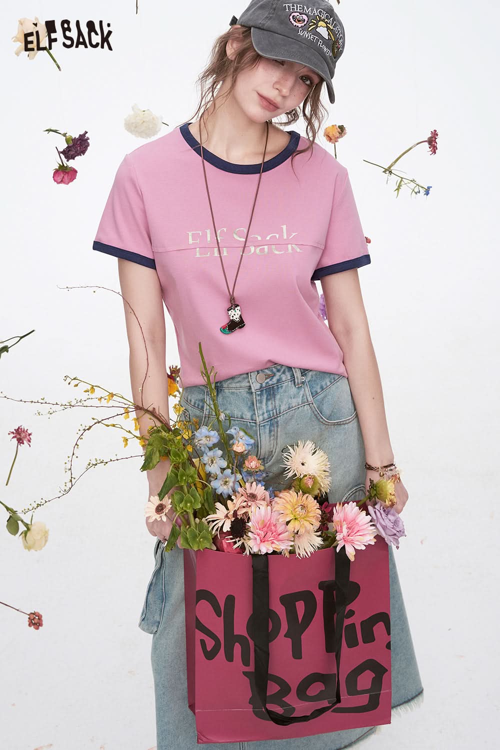 ELFSACK Y2K Preppy Style Color block Letter Short Sleeve T-shirt Women's Dopamine Crop Top