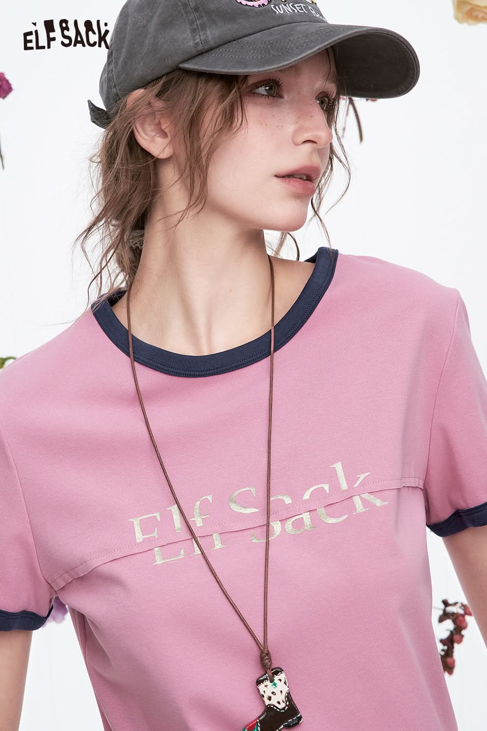 ELFSACK Y2K Preppy Style Color block Letter Short Sleeve T-shirt Women's Dopamine Crop Top