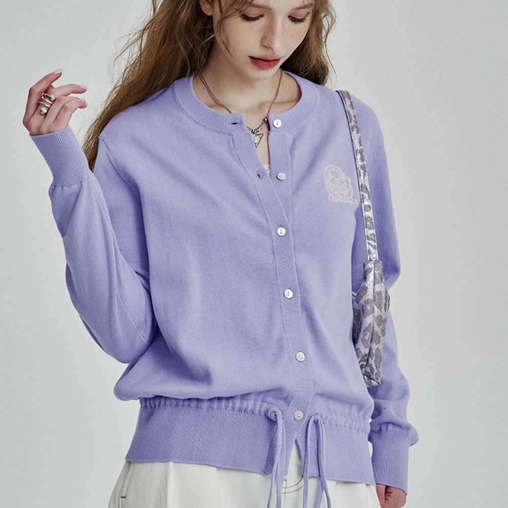 ELFSACK 2025 Spring New Arrivals Sweet Dopamine Drawstring O-neck Single Breasted Knit Cardigan