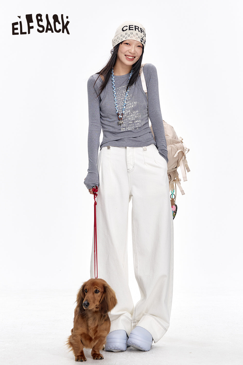 ELFSACK Versatile White Loose Straight Jeans Women Casual Commuting Wide Leg Pants