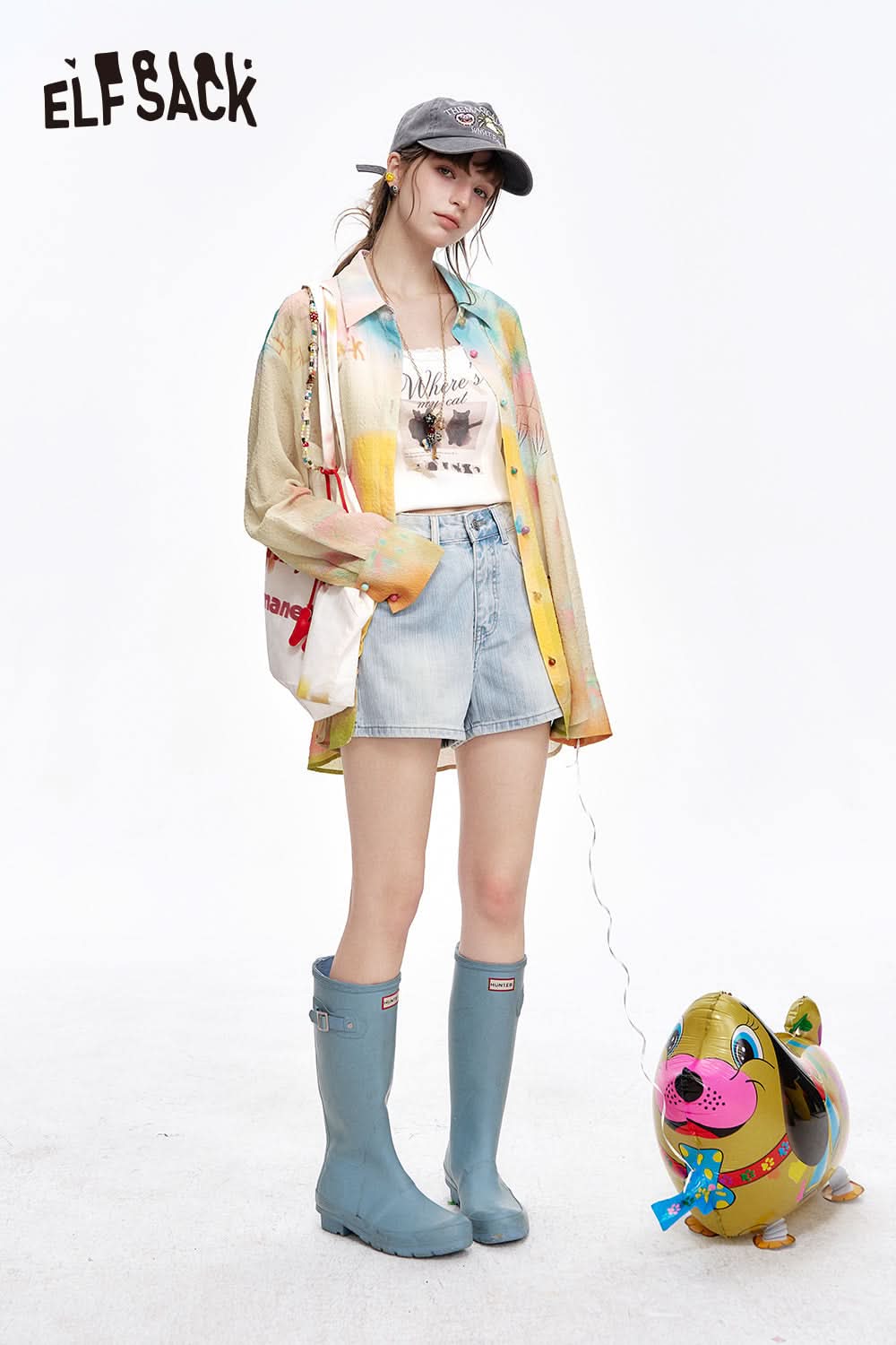 ELFSACK Light colored A-line washed denim jeans