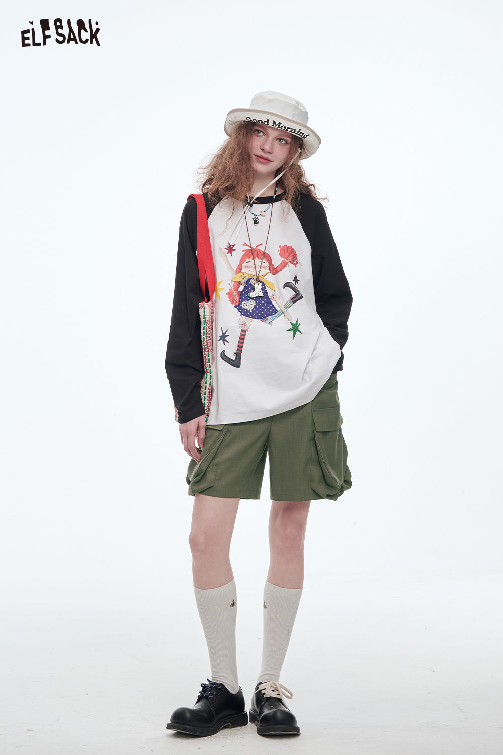 ELFSACK Vintage Cargo Shorts Women Loose Wide Leg Shorts Casual Streetwear