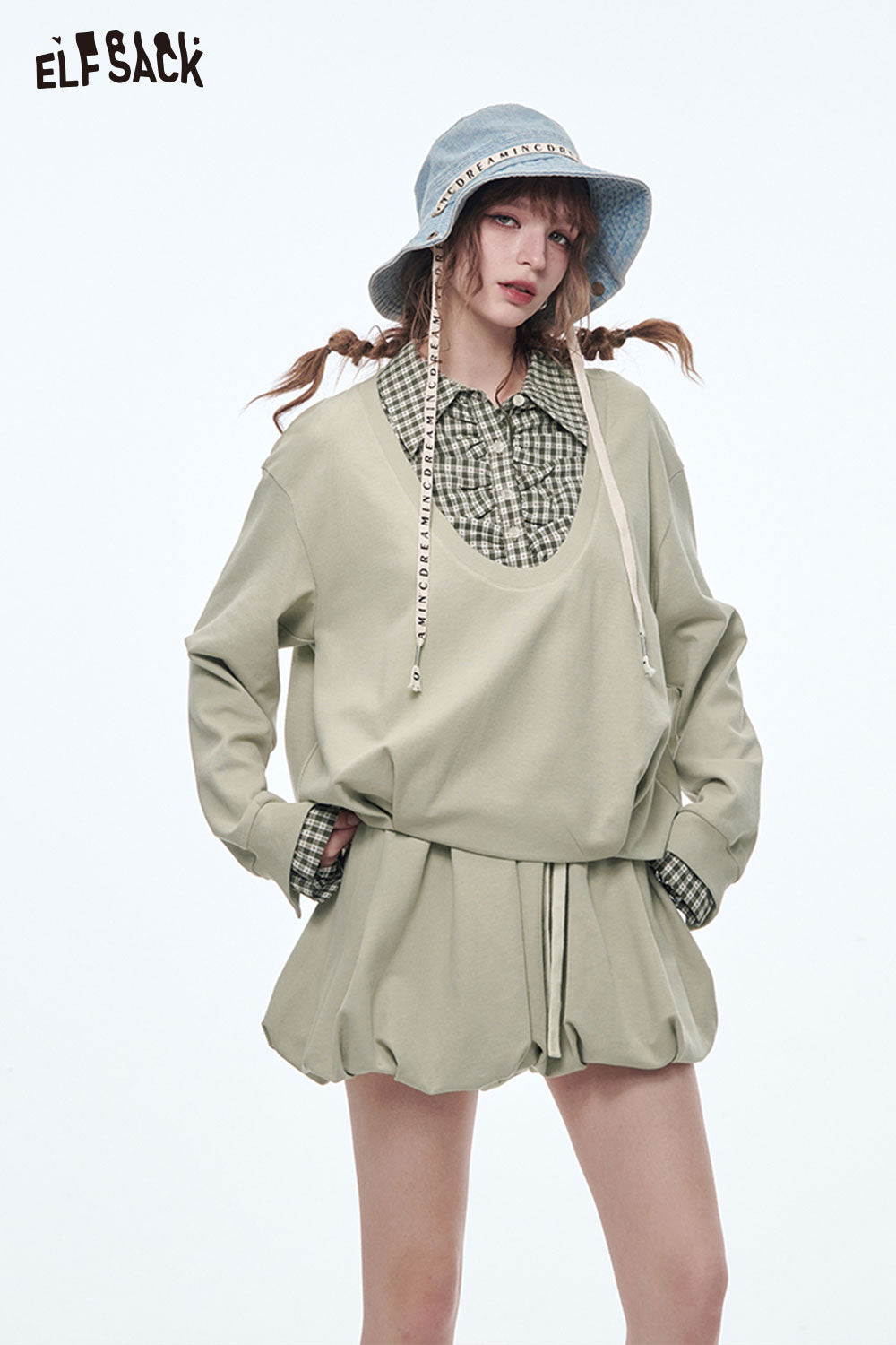 ELFSACK Sweet Sports Sweatshirt Mini Skirt Suit Women
