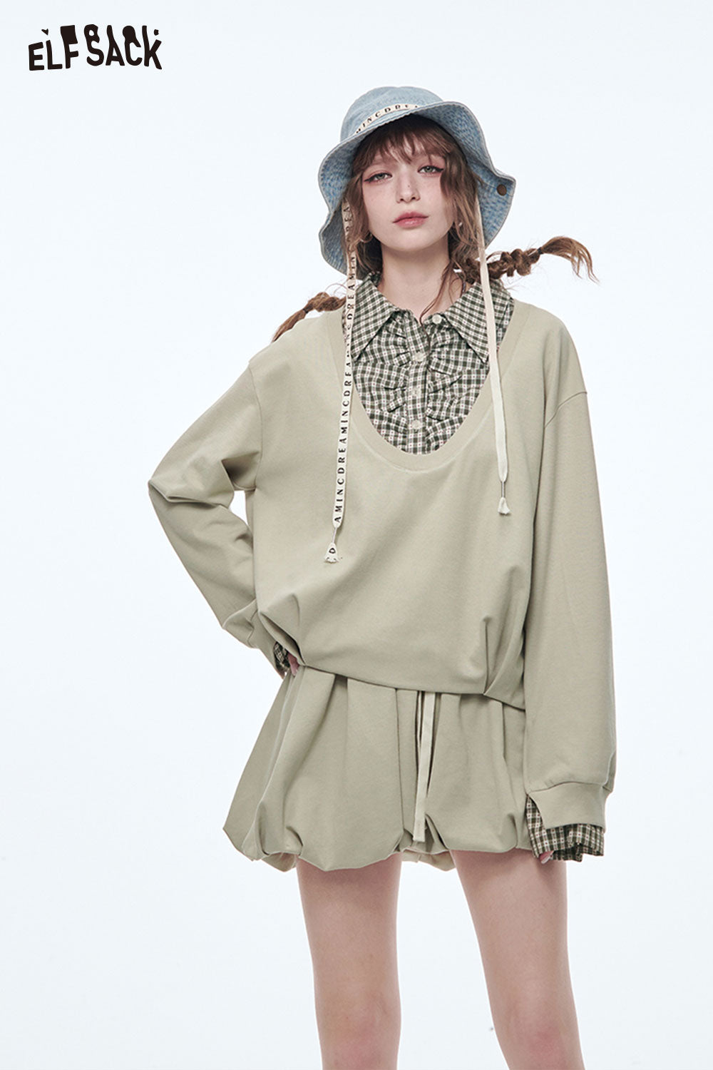 ELFSACK Sweet Sports Sweatshirt Mini Skirt Suit Women