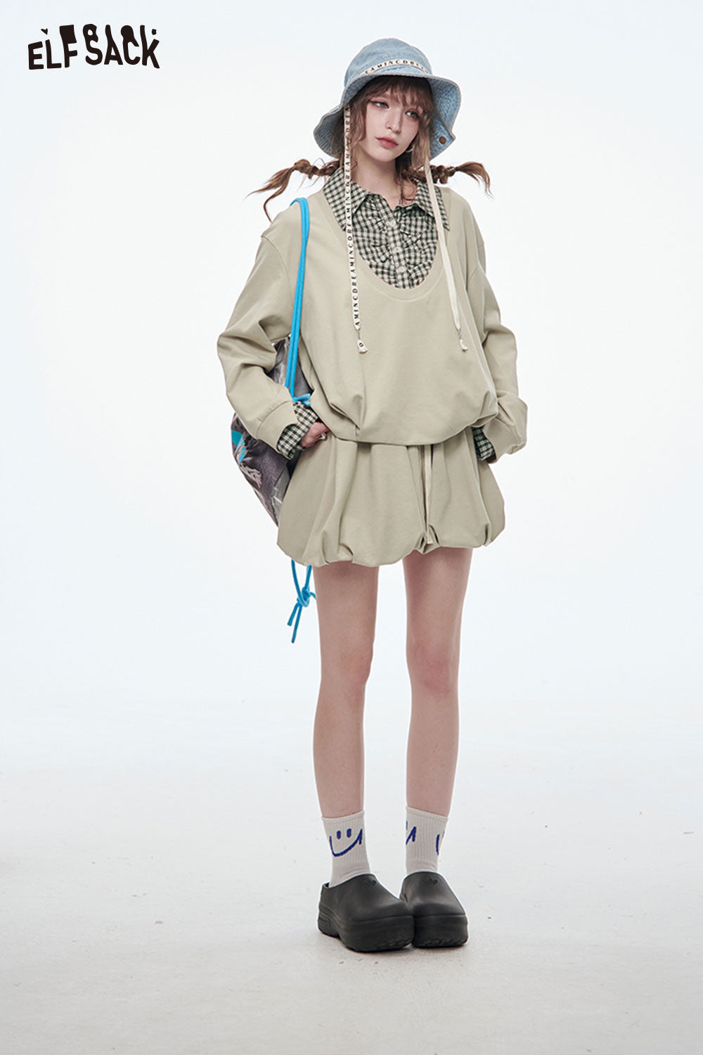 ELFSACK Sweet Sports Sweatshirt Mini Skirt Suit Women