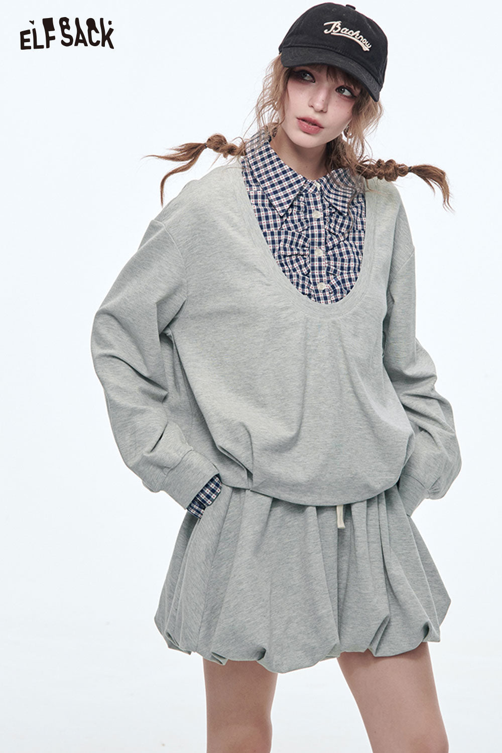 ELFSACK Sweet Sports Sweatshirt Mini Skirt Suit Women