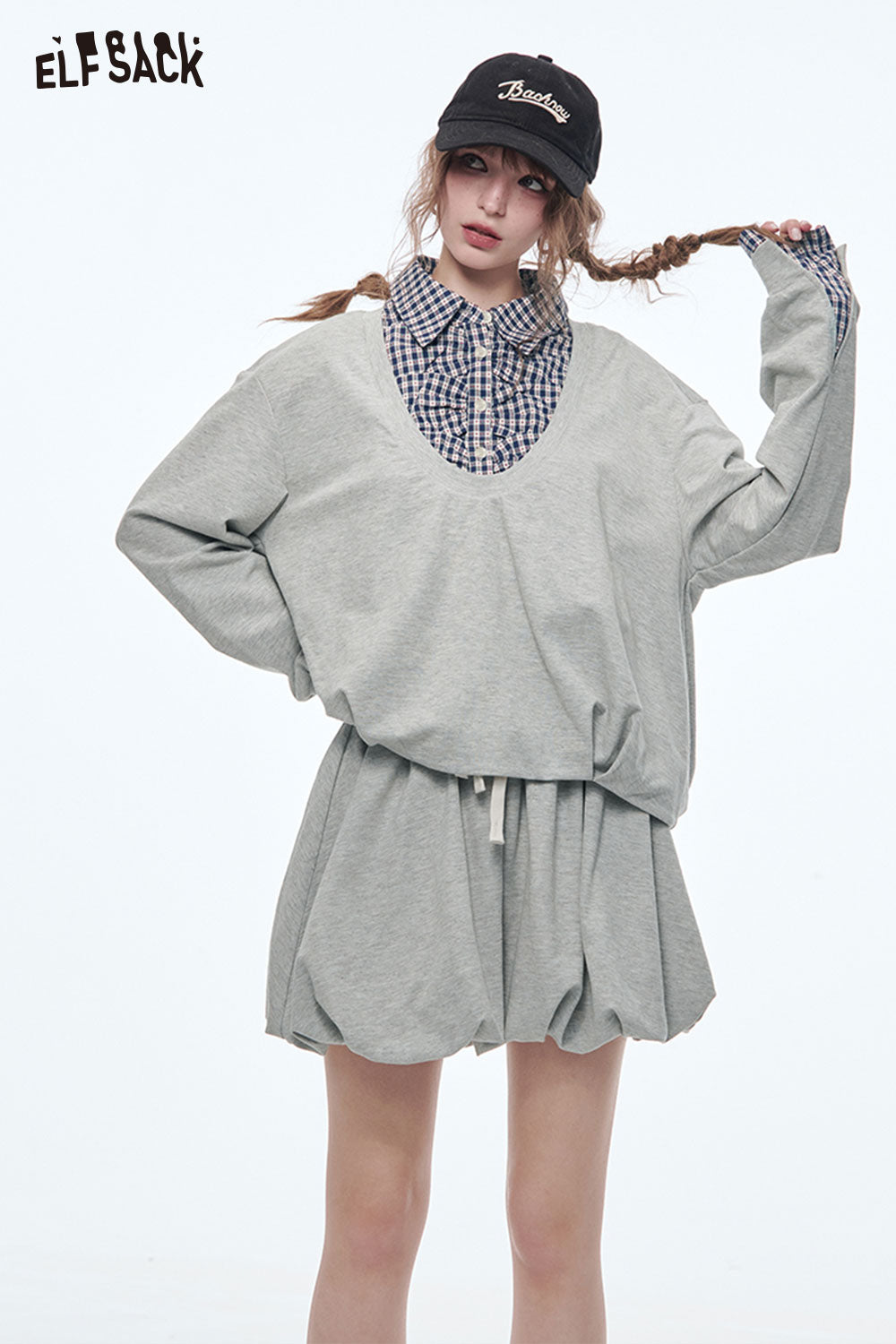 ELFSACK Sweet Sports Sweatshirt Mini Skirt Suit Women