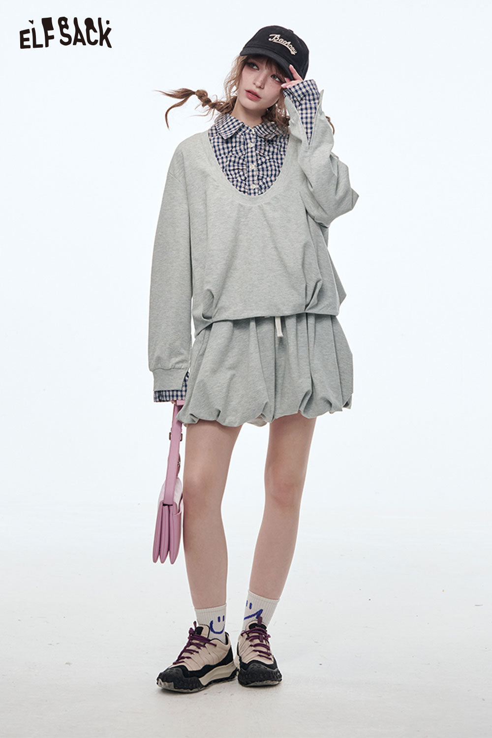 ELFSACK Sweet Sports Sweatshirt Mini Skirt Suit Women