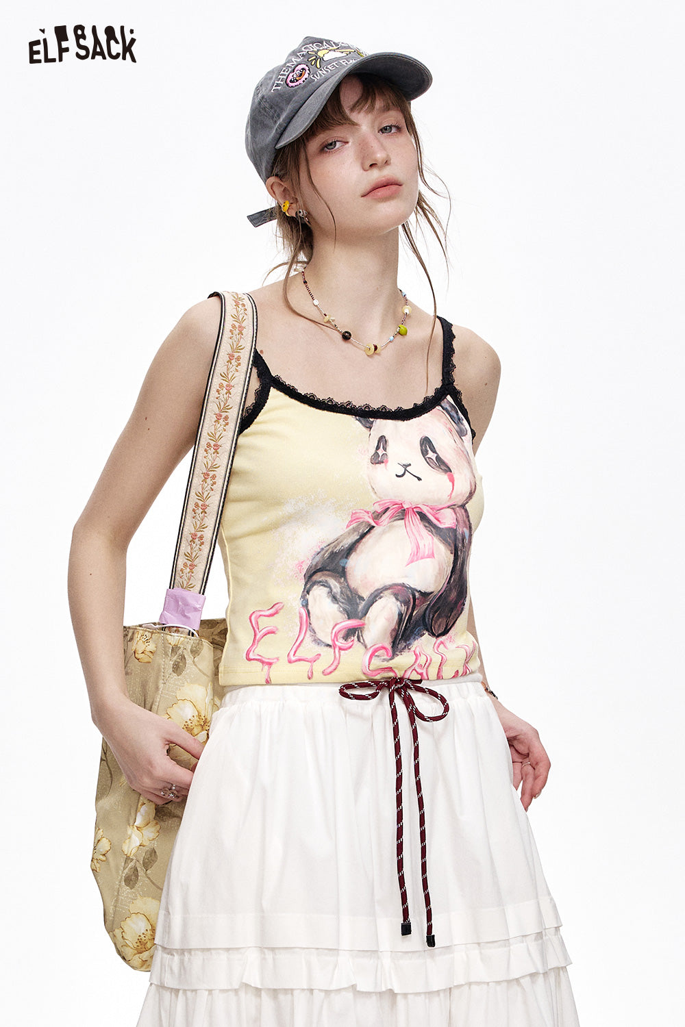 ELFSACK Lace patchwork panda print suspender