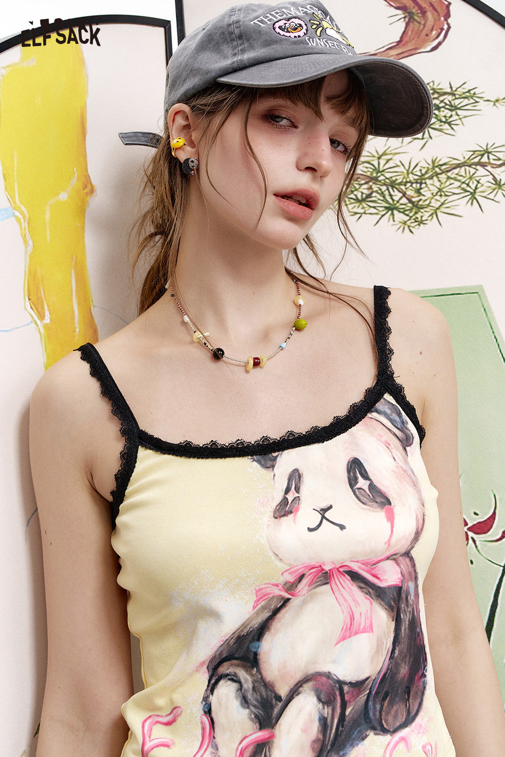 ELFSACK Lace patchwork panda print suspender