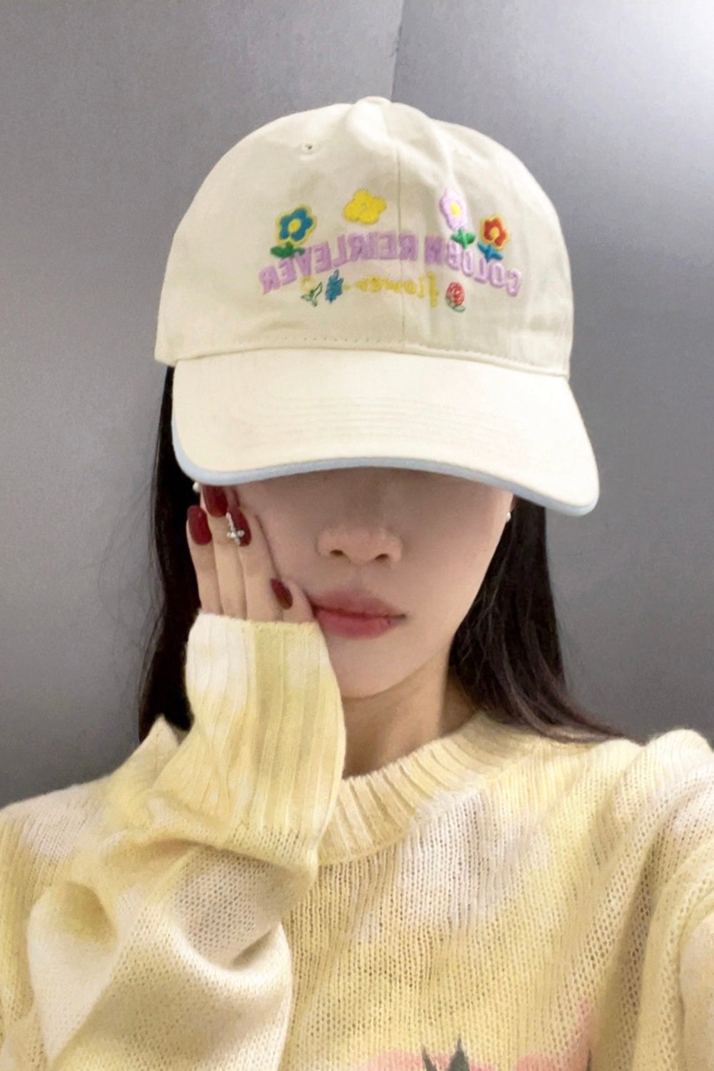 ELFSACK 2025 Spring New Arrivals Y2K Flower Letter Embroidery Cap Women Casual Sports Baseball Cap