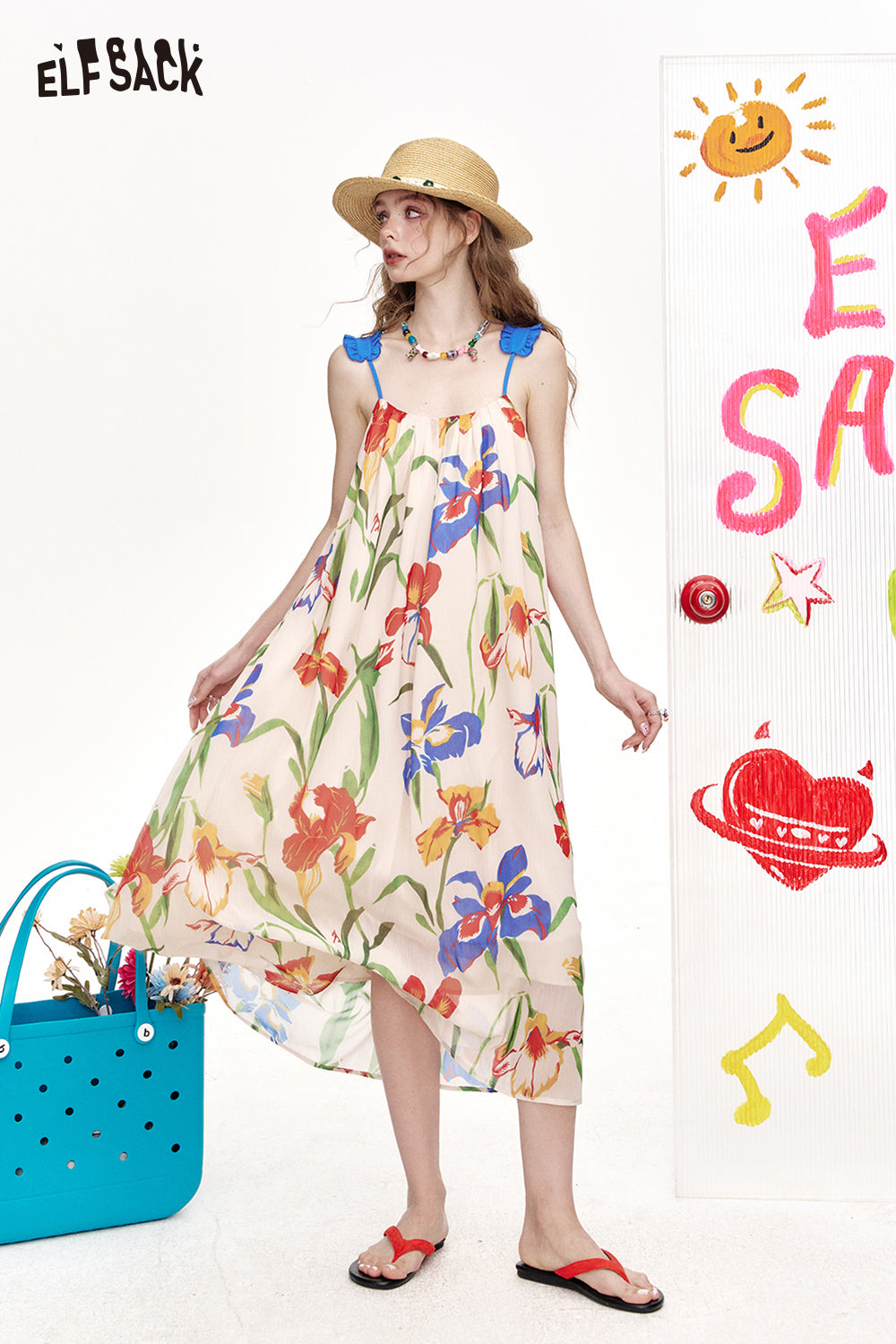 ELFSACK Strap Top Floral Chic Dress