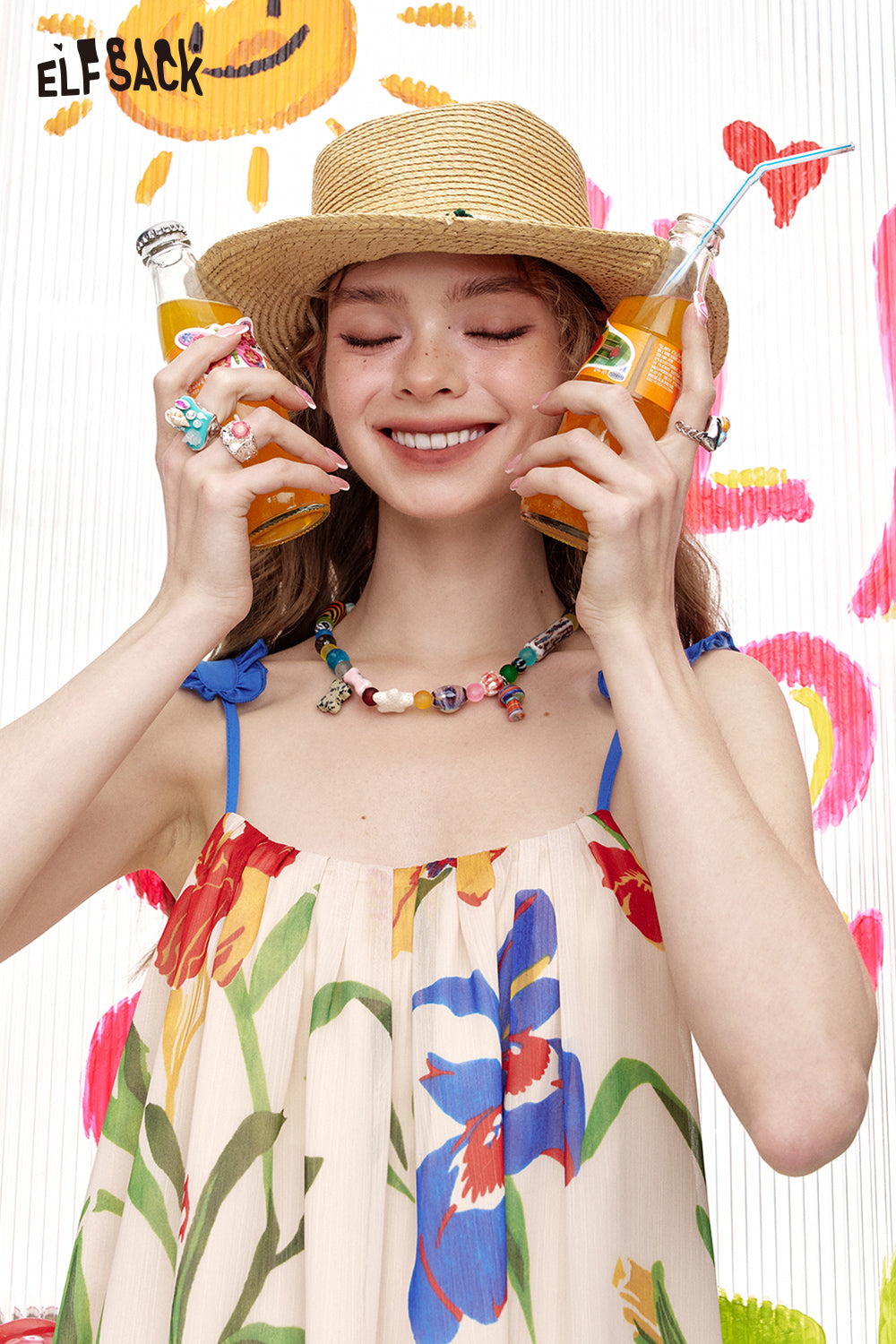 ELFSACK Strap Top Floral Chic Dress